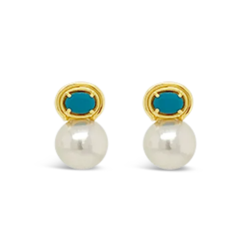 bold gold stud earrings for women -Pearl & Turquoise Earrings