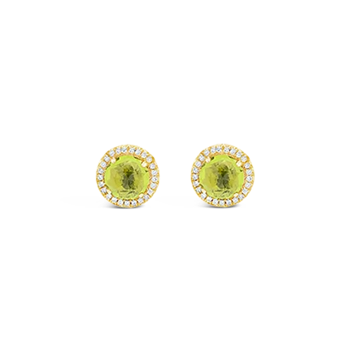 yellow gold stud earrings for women -Peridot & Diamond Earrings