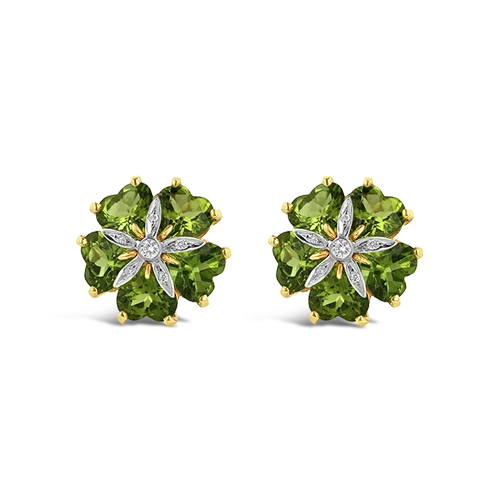 minimalist silver stud earrings -Peridot & Diamond Flower Estate Earrings