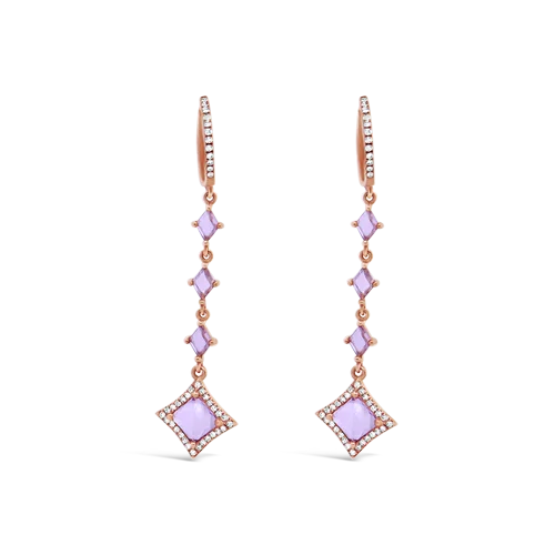 moonstone stud earrings for women -Pink Amethyst & Diamond Dangle Earrings