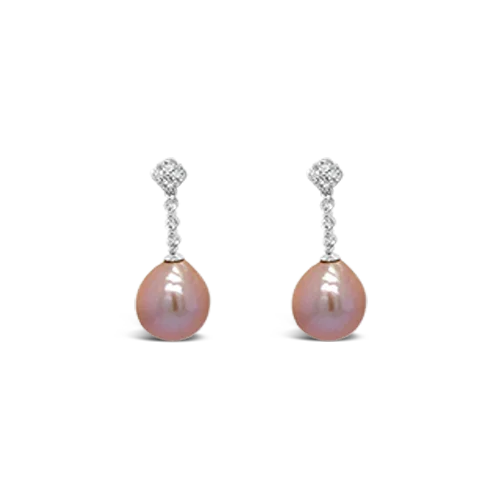 custom letter stud earrings for women -Pink Pearl & Diamond Earrings