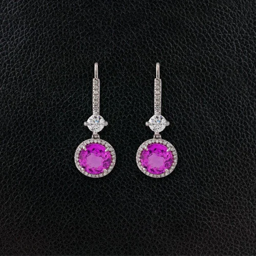 bridal stud earrings for women -Pink Sapphire & Diamond Dangle Earrings