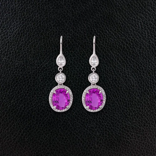 custom letter stud earrings for women -Pink Sapphire & Diamond Dangle Earrings