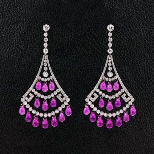 simple silver stud earrings for everyday wear -Pink Sapphire & Diamond Dangle Earrings