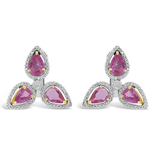 diamond stud earrings for evening events -Pink Sapphire & Diamond Earrings