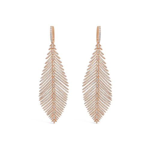 pearl stud earrings for brides -Rose Gold & Diamond Feather Earrings