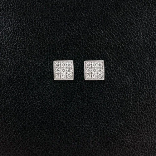 diamond stud earrings for women -Round Diamonds in Square Earrings