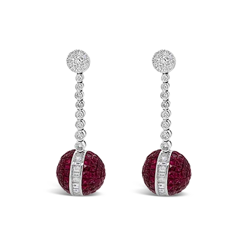 men’s gold stud earrings -Ruby & Diamond Ball Earrings