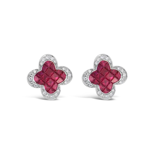 vintage stud earrings for women -Ruby & Diamond Clover Earrings