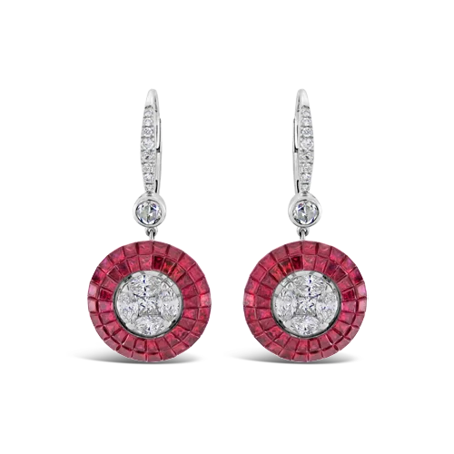 oval stud earrings for women -Ruby & Diamond Dangle Earrings