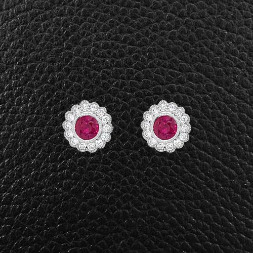 rose gold stud earrings with crystals -Ruby & Diamond Flower Earrings