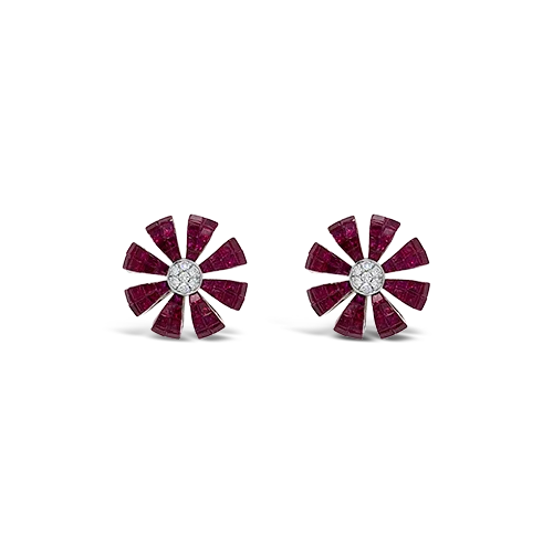 nature-inspired stud earrings for women -Ruby & Diamond Flower Earrings