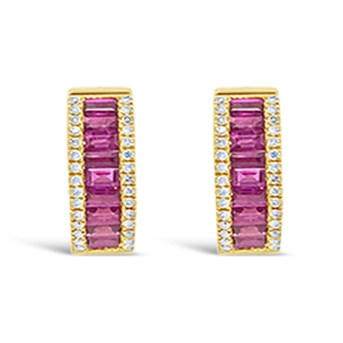 vintage diamond stud earrings -Ruby & Diamond Huggie Hoop Earrings