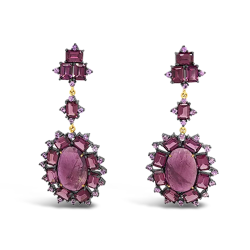 luxury diamond stud earrings for men -Ruby, Pink Sapphire & Tourmaline Dangle Estate Earrings