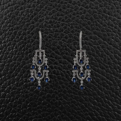 oval stud earrings for women -Sapphire & Diamond Chandelier Earrings