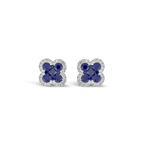 rose gold stud earrings for women -Sapphire & Diamond Clover Earrings