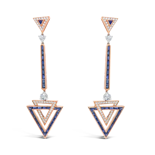 heart-shaped stud earrings for romantic gifts -Sapphire & Diamond Dangle Earrings in Rose Gold