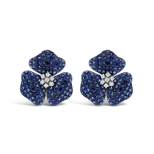 rose gold stud earrings for daily wear -Sapphire & Diamond Flower Earrings