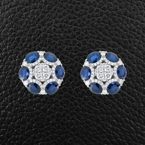 geometric stud earrings for women -Sapphire & Diamond Round Earrings