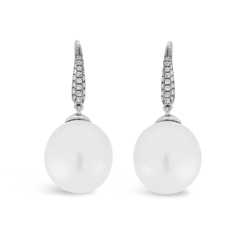 minimalist stud earrings for women -South Sea Pearl & Diamond Dangle Earrings