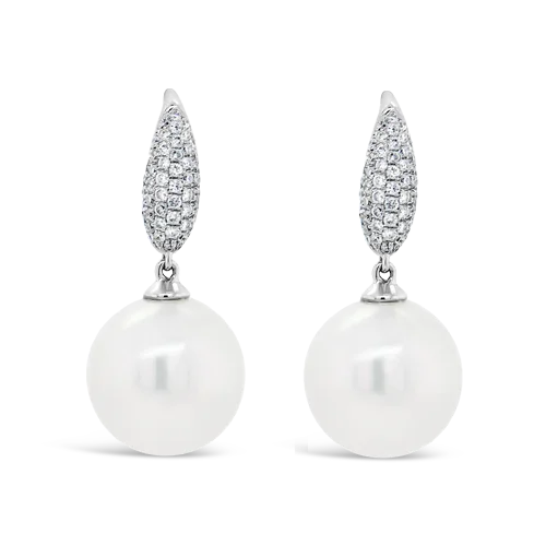 vintage silver stud earrings for women -South Sea Pearl & Diamond Dangle Earrings