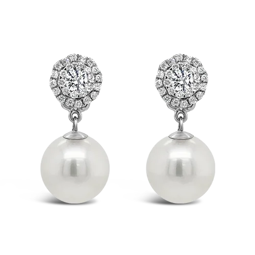 gold stud earrings for sensitive ears -South Sea Pearl & Diamond Earrings