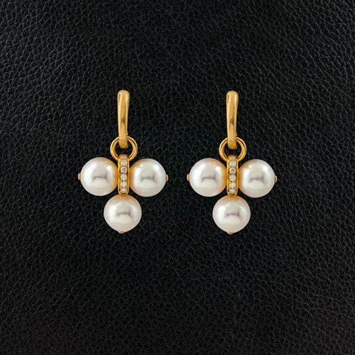 custom engraved stud earrings for men -Triple Pearl & Diamond Dangle Earrings