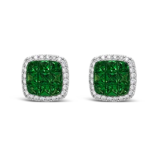 fancy crystal stud earrings for parties -Tsavorite & Diamond Earrings