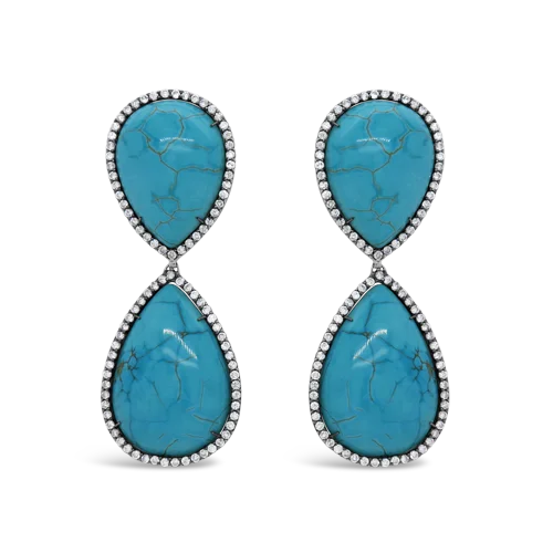 chic stud earrings for weddings -Turquoise & Diamond Drop Earrings