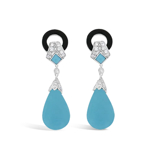 big stud earrings for women -Turquoise & Diamond Drop Earrings