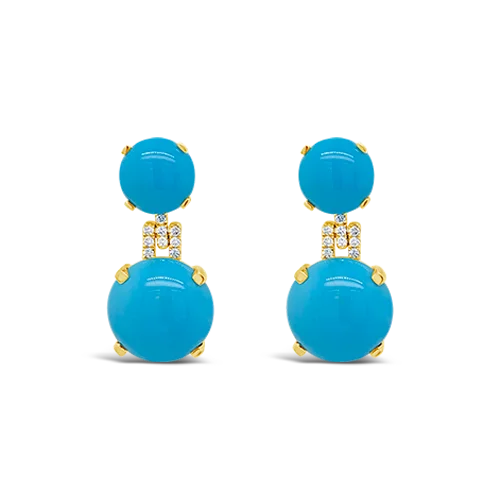 pearl and diamond stud earrings for brides -Turquoise & Diamond Earrings