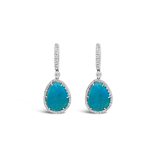 personalized diamond stud earrings for women -Turquoise & Diamond Earrings