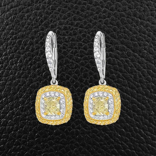 crystal-encrusted stud earrings for women -Yellow & White Diamond Dangle Earrings