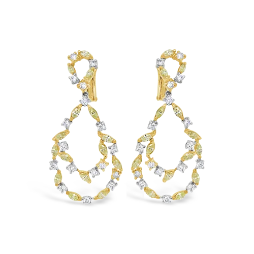 simple diamond stud earrings -Yellow & White Diamond Dangle